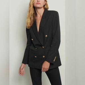 Derek Lam 10 Crosby Walter Double Breasted Black Blazer with Gold Buttons